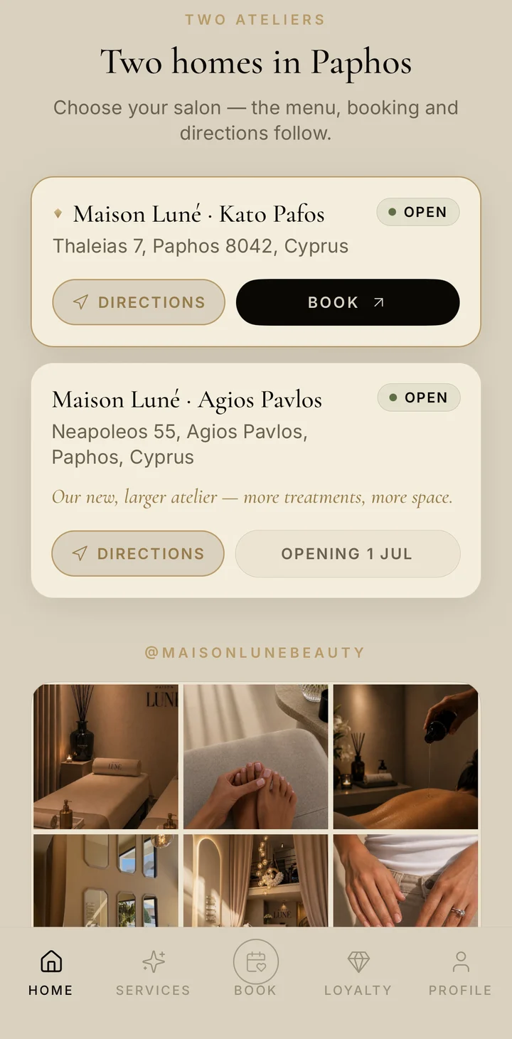 Maison Luné app locations screen