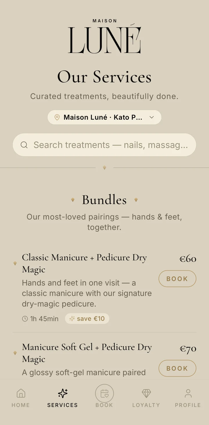 Maison Luné app services screen
