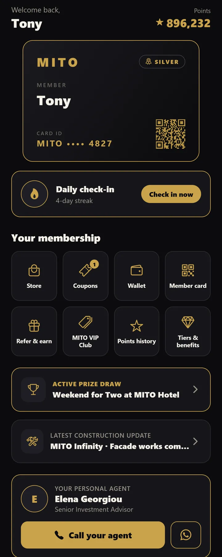 MITO app home screen