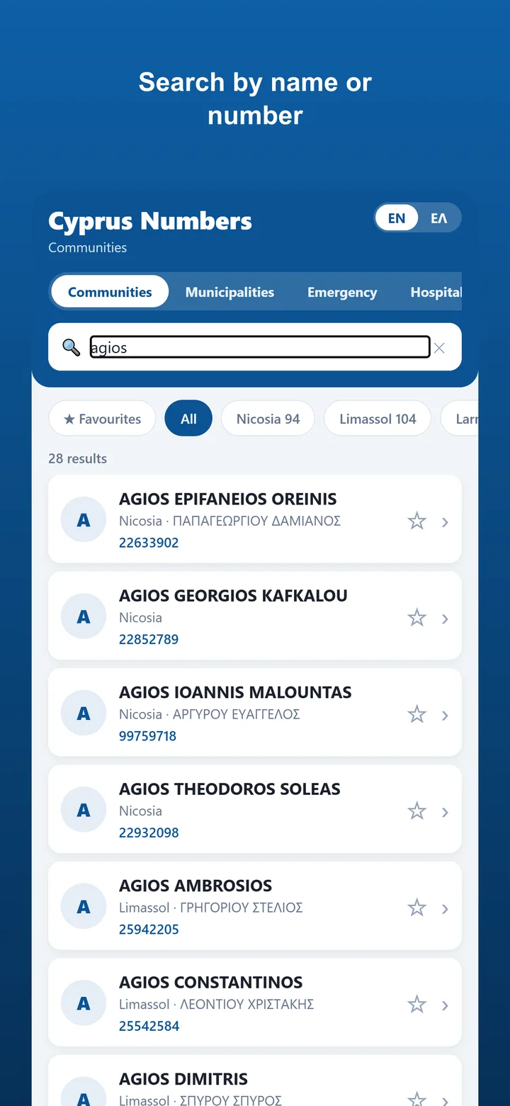 Cyprus Numbers app: search by community, president or number
