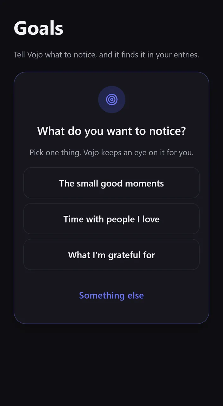Vojo app goals screen